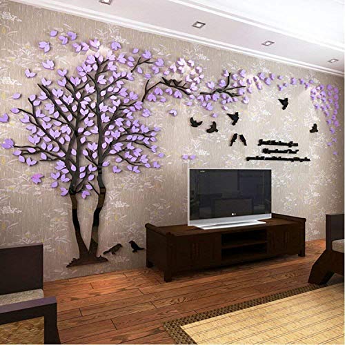 Wandtattoo Baum 3D DIY Wall Stickers Wandaufkleber Wandtattoo Wohnzimmer Schlafzimmer Family Wandsticker für Treppen Halle (Violett Links,XL-400 * 200cm) von guangmu