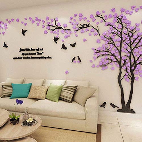 Wandtattoo Baum 3D DIY Wall Stickers Wandaufkleber Wandtattoo Wohnzimmer Schlafzimmer Family Wandsticker für Treppen Halle (Violett Rechts,L-300 * 150cm) von guangmu