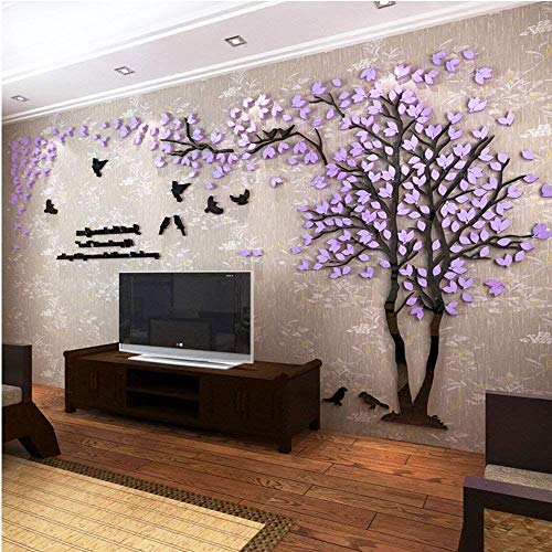 Wandtattoo Baum 3D DIY Wall Stickers Wandaufkleber Wandtattoo Wohnzimmer Schlafzimmer Family Wandsticker für Treppen Halle (Violett Rechts,M-250 * 130cm) von guangmu