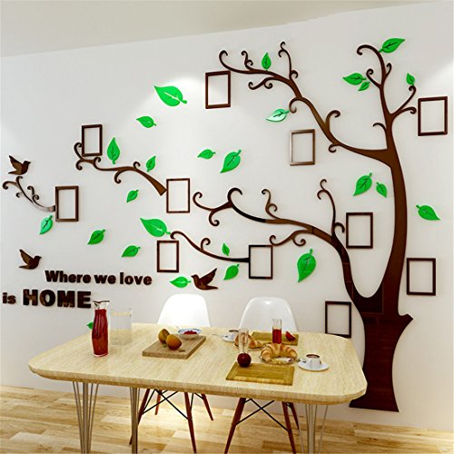 Wandtattoo Baum 3D DIY Wandaufkleber Family Stammbaum Fotowand Baum Wandtattoo Wall Sticker mit Bilderrahmen Foto Wandsticker Wanddeko Deko Wohnzimmer Schlafzimmer (Grun Links,XXL) von guangmu