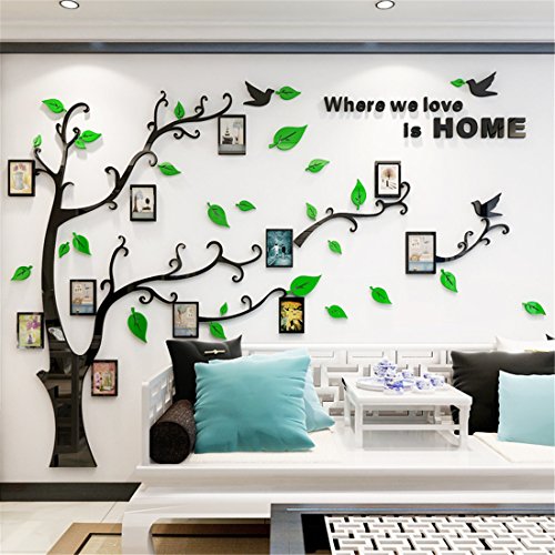 Wandtattoo Baum 3D DIY Wandaufkleber Family Stammbaum Fotowand Baum Wandtattoo Wall Sticker mit Bilderrahmen Foto Wandsticker Wanddeko Deko Wohnzimmer Schlafzimmer (Grun Rechts,XXL) von guangmu