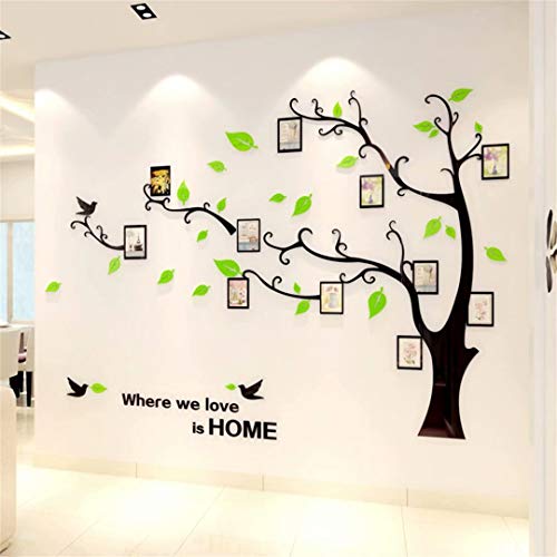 Wandtattoo Baum 3D DIY Wandaufkleber Family Stammbaum Fotowand Baum Wandtattoo Wall Sticker mit Bilderrahmen Foto Wandsticker Wanddeko Deko Wohnzimmer Schlafzimmer (Hellgrun Links,XXL) von guangmu