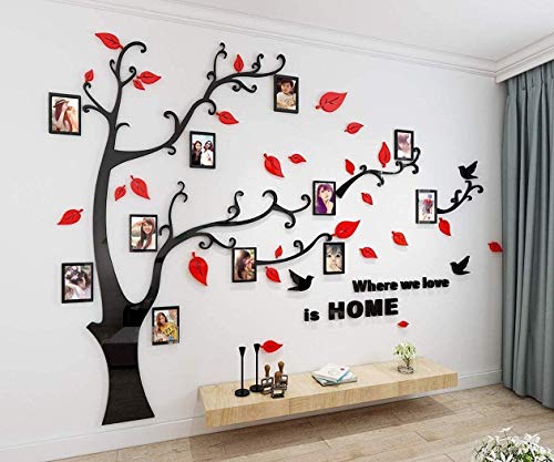 Wandtattoo Baum 3D DIY Wandaufkleber Family Stammbaum Fotowand Baum Wandtattoo Wall Sticker mit Bilderrahmen Foto Wandsticker Wanddeko Deko Wohnzimmer Schlafzimmer (Rot Rechts,XXL) von guangmu