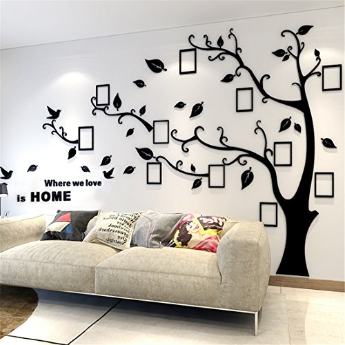 Wandtattoo Baum 3D DIY Wandaufkleber Family Stammbaum Fotowand Baum Wandtattoo Wall Sticker mit Bilderrahmen Foto Wandsticker Wanddeko Deko Wohnzimmer Schlafzimmer (Schwarz Links,XXL) von guangmu