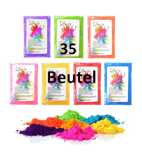 h2i Holi Pulver | 35 Beutel x 100 g | 3.500 g | 7 Farben | Holi Color Powder - 35 Farbbeutel mit leuchtenden Farben zum Werfen | für Festivals Fotoshooting Baby-Shower Party-Foto Fun & Action h2i Holi Pulver | 35 Beutel x 100 g | 3.500 g | 7 Farben | Holi Color Powder - 35 Farbbeutel mit leuchtenden Farben zum Werfen | für Festivals Fotoshooting Baby-Shower Party-Foto Fun & Action von h2i