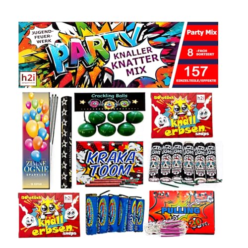 h2i Knaller Knatter Premium Mix | 157 Teile | 8fach Sortiert & handverlesen| Partyspaß für Klein & Groß I für Silvester Halloween & Partys | Kinder & Jugendfeuerwerk | Ganzjahresfeuerwerk Kat. F1 von h2i