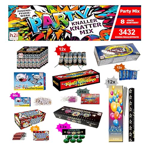 h2i Knaller Knatter Premium Mix | 3432 Teile | 8fach sortiert & handverlesen| Partyspaß für Klein & Groß I für Silvester Halloween & Partys | Kinder & Jugendfeuerwerk | Ganzjahresfeuerwerk Kat F1 von h2i