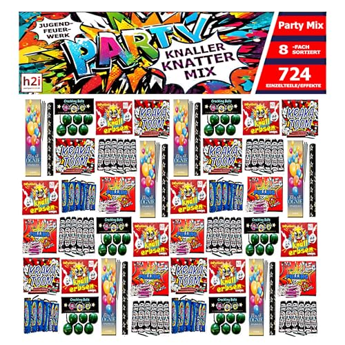 h2i Knaller Knatter Premium Mix | 724 Teile | 8fach sortiert & handverlesen| Partyspaß für Klein & Groß I für Silvester Halloween & Partys | Kinder & Jugendfeuerwerk | Ganzjahresfeuerwerk Kat. F1 von h2i