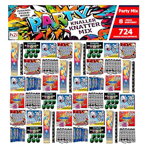 h2i Knaller Knatter Premium Mix | 724 Teile | 8fach sortiert & handverlesen| Partyspaß für Klein & Groß I für Silvester Halloween & Partys | Kinder & Jugendfeuerwerk | Ganzjahresfeuerwerk Kat. F1 von h2i