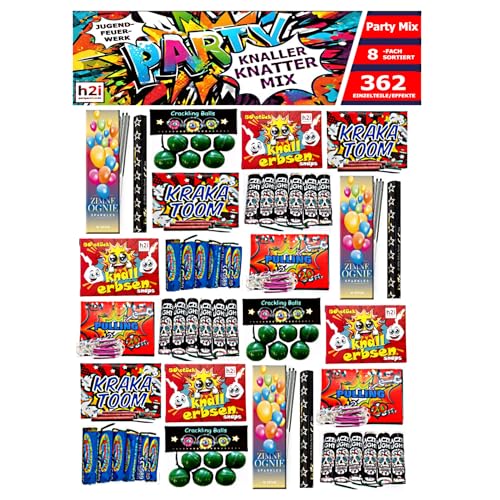 h2i Knaller Knatter Premium Mix | 362 Teile | 8fach Sortiert & handverlesen| Partyspaß für Klein & Groß I für Silvester Halloween & Partys | Kinder & Jugendfeuerwerk | Ganzjahresfeuerwerk Kat. F1 h2i Knaller Knatter Premium Mix | 362 Teile | 8fach Sortiert & handverlesen| Partyspaß für Klein & Groß I für Silvester Halloween & Partys | Kinder & Jugendfeuerwerk | Ganzjahresfeuerwerk Kat. F1 von h2i
