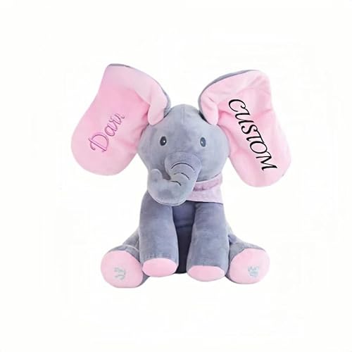 hadefa Personalisierter Plüsch-Elefant mit großen Ohren, anpassbare Namensstickerei, weiche PP-Baumwolle, gefüllter Elefant, Ohrbeweglicher Elefant, Stofftier, 30 x 13 x 19,8 cm von hadefa