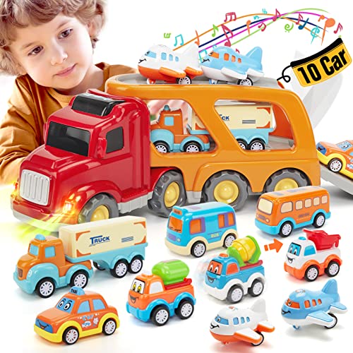 hahaland Auto Spielzeug für Kinder 2 Jahre, 10 in 1 Car LKW Kinderspielzeug mit Licht und Musik,Transporter Spielzeug ab 2 3 4 5 Jahre, Spielzeugautos Geschenk Jungen Mädchen von hahaland