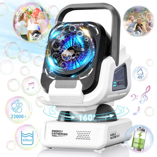 Hahaland Bubble Machine Automatic Bubble Maker with Light Music, 22000+ Bubbles/Min with 400ml Solution, 160° Rotating,Rechargeable Portable Bubble Toy for Wedding,Birthday,Stage,Party, Children Gift von hahaland