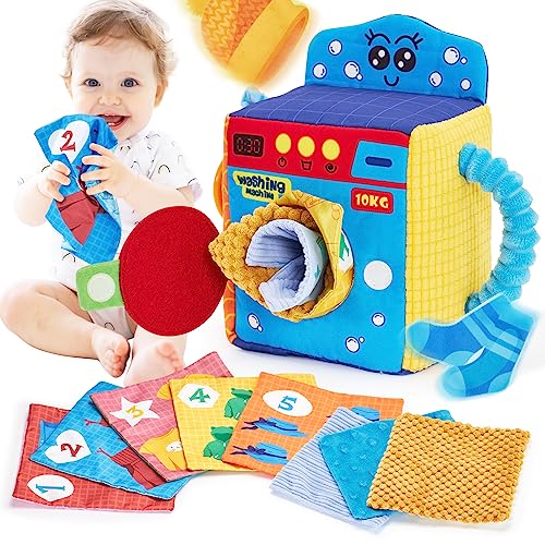 hahaland Baby Spielzeug 6 Monate Baby Tissue Box, Montessori Spielzeug 6-12 Monate mit Sensorischen Texturierte Stofftücher Crinkle Papiere, Kontrastfarben Weiche Tummy Time Spielzeug Frühes Lernen von hahaland