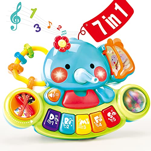 Hahaland Musikspielzeug Baby Spielzeug 6 Monate, Elefant Spielzeug ab 3 6 Monate Mädchen Motorikspielzeug, Musikinstrumente mit Licht & Klang Kinder Keyboard Babyspielzeug ab 1 Jahr Mädchen Jungen von hahaland