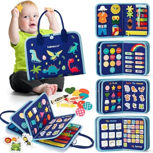 hahaland Busy Board Montessori Spielzeug ab 2 Jahre, 7 in 1 Filz Activity Board, Lernspielzeug Entwickeln Baby Sensory Feinmotorik,Geschenk für ab 1 2 3 4 Jungen Mädchen,sowie Auto Flugzeug von hahaland