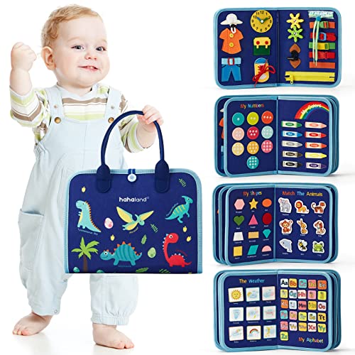 hahaland Busy Board Montessori Spielzeug ab 2 Jahre, 7 in 1 Filz Activity Board, Lernspielzeug Entwickeln Baby Sensory Feinmotorik,Geschenk für ab 1 2 3 4 Jungen Mädchen,sowie Auto Flugzeug von hahaland