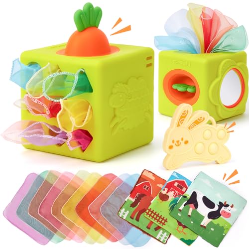 hahaland Baby Spielzeug 6 Monate - Silikon Tücher Box, Montessori Tücherbox Baby Sensorik Spielzeug, 6-in-1 Busy Würfel mit Tüchern, Spiegel, Beißring,Geschenk für Babyspielzeug ab 6 12 Monate hahaland Baby Spielzeug 6 Monate - Silikon Tücher Box, Montessori Tücherbox Baby Sensorik Spielzeug, 6-in-1 Busy Würfel mit Tüchern, Spiegel, Beißring,Geschenk für Babyspielzeug ab 6 12 Monate von hahaland