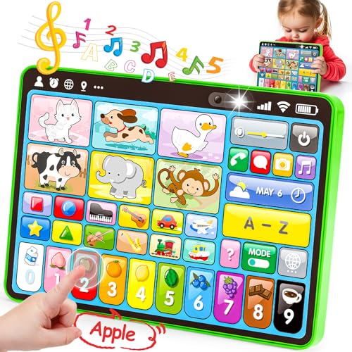 hahaland Trilinguale (EN/FR/ES) Baby Tablet für 1 Jahr alte Jungen & Mädchen, Augenfreundliches Kinder Elektrisches Lernspielzeug mit Touchscreen, Alphabet, Zahlen, Musical Montessori Vorschullernen von hahaland