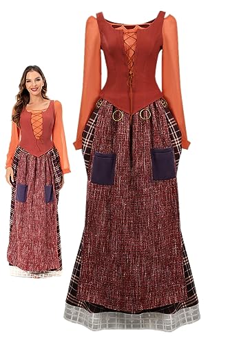 Erwachsene Mary Sanderson Kostüm Sanderson Sisters Mary Witch Cosplay Outfits Kleid Frauen für Halloween Party (Mary Sanderson, Medium) von hahomin