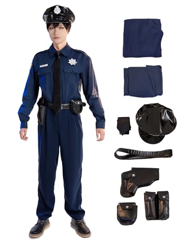 Haikyuu Herren Erwachsene Polizisten-Kostüm Langarm mit Hut Gürtel Holster Krawatte Halloween Cosplay Comic Con (X-Large) von haikyuu