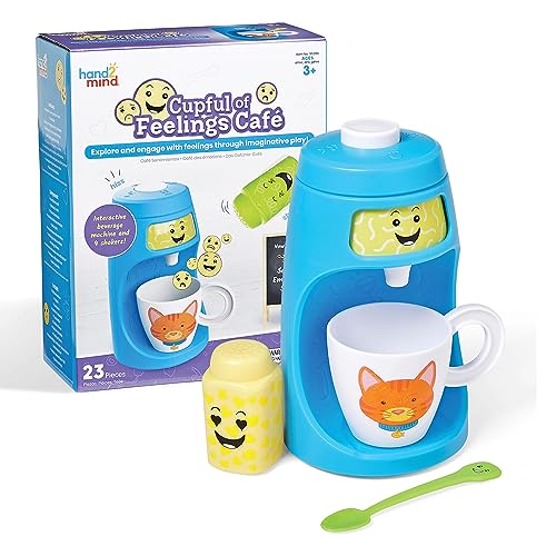 Learning Resources Cupful of Feelings Café Emotions-Spielzeug, Kaffeemaschinen-Spielset für Kinder, fantasievolles Spielen, Spieltherapie, sozial-emotionale Lernaktivitäten, Beruhigungsecken-Zubehör von hand2mind