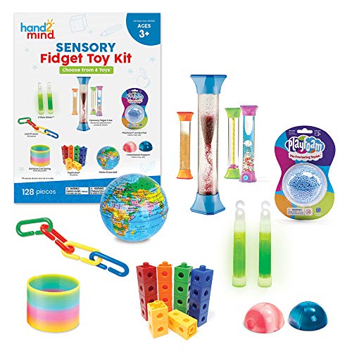 Learning Resources Sensorik Fidget Toys Set, Spielzeug zum Angstabbau und stressabbau, Sensory bottle, Mini-Leuchtstäbe, Playfoam, Adhs kinder hilfsmittel schule von hand2mind