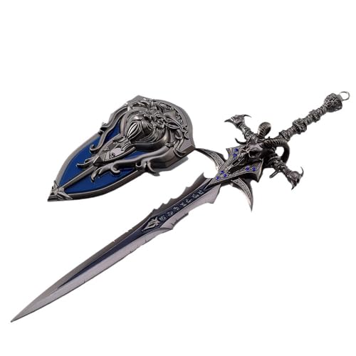 haobook Frostmourne Schwert 30 cm Wow Lion Head Shield Lich King Metal Sword Foam Arthas Schwert Kampfkunst Waffe Cosplay Prop Collection Desktop Display Dekoration von haobook