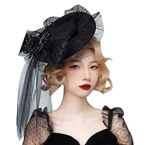 Halloween Hexenhut Damen Mädchen Zylinderhut Halloween Party Hexen Hut mit Schleier Cosplay Lolita Hexen Halloween Gothic Kostüm Frauen Fascinator Hut Karneval Kopfschmuck Mottoparty Zylinder Hut von haozaikeji