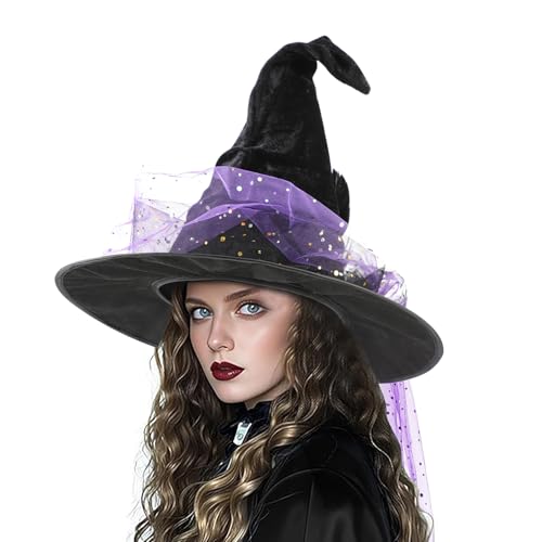Hexenhut für Kinder, Totenkopf-Zaubererhut, spitze Hexenkappe mit Netzfeder, Halloween-Verkleidungsrequisiten, breite Krempe, Zauberermütze, Cosplay, Kopfbedeckung, Halloween-Kostüm, Party-Zubehör Hexenhut für Kinder, Totenkopf-Zaubererhut, spitze Hexenkappe mit Netzfeder, Halloween-Verkleidungsrequisiten, breite Krempe, Zauberermütze, Cosplay, Kopfbedeckung, Halloween-Kostüm, Party-Zubehör von haozaikeji