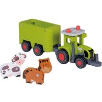 HAPPY PEOPLE 34591 CLAAS HOLZ AXION 870 Traktor + Viehanhänger + Kuh + Pferd, 36 cm von happy people