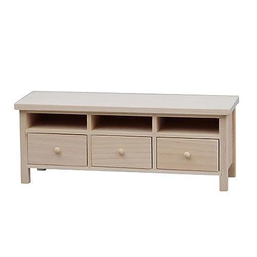 harayaa 1:12 Puppenhausmöbel Mini TV Schrank mit Schubladen Holz TV Ständer Unbemalt für Zubehör Puppenhaus Ornamente Rollenspiel Spielzeug von harayaa