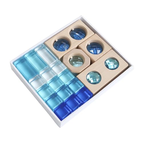 harayaa 19 Teiliges Stapelspiel mit Edelsteinwürfeln, Transparentes Erscheinungsbild, Glattes Acryl EDELSTEIN Bausteinset für Jungen Und Mädchen Im Heimunterr, Blau von harayaa