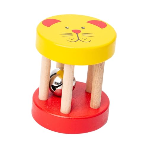 harayaa Babyrassel Aus Holz, Rollenspielzeug mit Glöckchen, Geschenk für Kinder Im Alter von 0–2 Jahren, Krabbelspielzeug, Tragbares Stillspielzeug, Fördert D, Gelb von harayaa