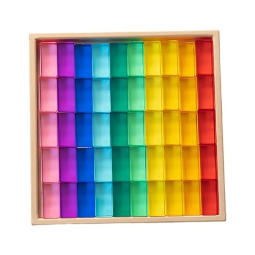 harayaa Bausteine Regenbogen Bausteine Set, Transparentes Aussehen, Glatt, Farbe Lernen, Regenbogen Edelstein Würfel, Stapelspielzeug für Jungen, 50 Stück von harayaa