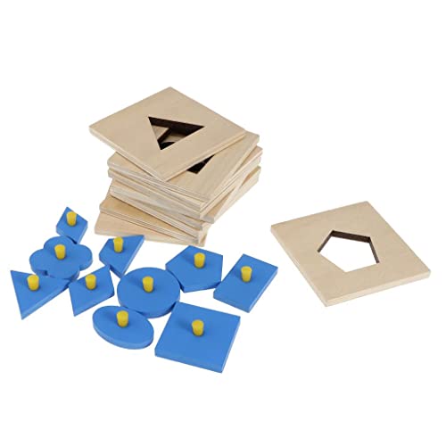 harayaa Blaues Hölzernes Geometrisches Figuren Steckpuzzle für Kleinkinder, Frühpädagogisches Spielzeug von harayaa