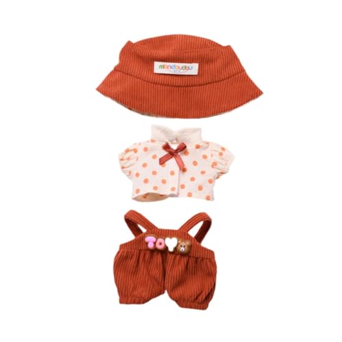 harayaa DREI Puppen-Hosenträgerhosen mit T-Shirt und Mütze für 15–17 cm große Puppen, Geschenkset, Orange von harayaa