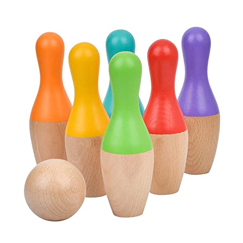 harayaa Holz Bowling Set, 2 Bowlingkugeln, 6 Pins, Lustige Lernspiele, Holzspielzeug für von harayaa