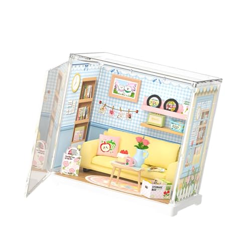 harayaa Puppenhaus-DIY-Miniatur-Bausätze, Mini-Hausmodell, Schreibtisch-Ornament, Selbstmontage mit Zubehör für Kinder im Alter von 6–12 Jahren, Jungen und, Wohnzimmer von harayaa