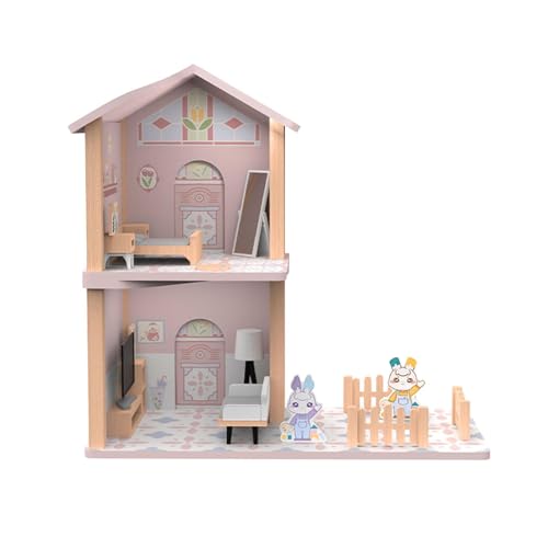 harayaa Puppenhaus aus Holz, Miniaturhaus, 2-stöckiger Garten, Kinder, Miniatur-Szene, Spielset, Dekoration mit Möbeln, Puppenhaus-Spielzeug von harayaa