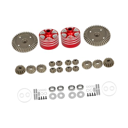 harayaa RC-Auto-Differentialgetriebesatz, Antriebsrad, Differentialgehäuse aus legiertem Metall, Ritzel für 1/10 Crawler, Modellmodifikation, mit Roter Schale von harayaa