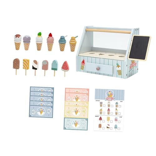 harayaa Spielset mit Eistheke aus Holz, Rollenspiel-Küchenspielzeug, pädagogische Lernaktivität, Eiscreme-Set aus Holz für Mädchen und Jungen von harayaa