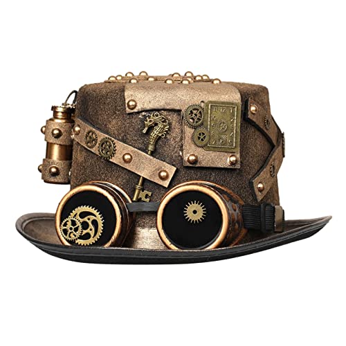 harayaa Unisex Männer Frauen Steampunk Zylinder, Handgefertigte Leistung Bowler Hut Bühne Vintage mit Getriebe Kopfbedeckung für Punk Cosplay Dekor, 58cm-59cm von harayaa