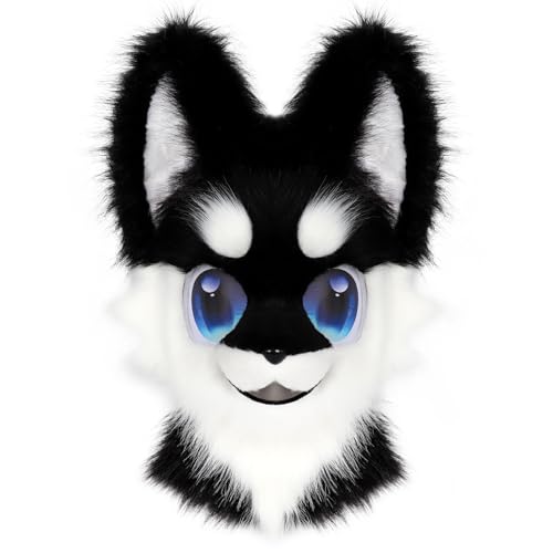 hbbhml Animal Full Head Dog Mask Fursuit Therian Plush Realistic Masks for Party Halloween Cosplay Costume Accessory von hbbhml