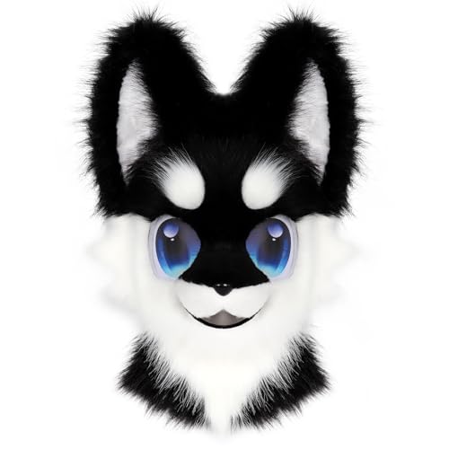 hbbhml Animal Full Head Dog Mask Fursuit Therian Plush Realistic Masks for Party Halloween Cosplay Costume Accessory von hbbhml