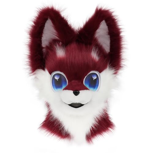 hbbhml Animal Full Head Dog Mask Fursuit Therian Plush Realistic Masks for Party Halloween Cosplay Costume Accessory von hbbhml