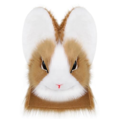 hbbhml Bunny Maske Kunstfell Tier Kaninchen Kopf Plüsch Masken Cosplay Kostüm Requisiten für Ostern Halloween Party von hbbhml