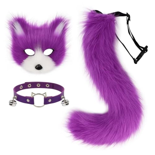 hbbhml Kunstpelz Fuchsmaske Wolf Katze Flauschiger Schwanz und Leder Halskette Set Halloween Party Cosplay Kostüm Zubehör hbbhml Kunstpelz Fuchsmaske Wolf Katze Flauschiger Schwanz und Leder Halskette Set Halloween Party Cosplay Kostüm Zubehör von hbbhml