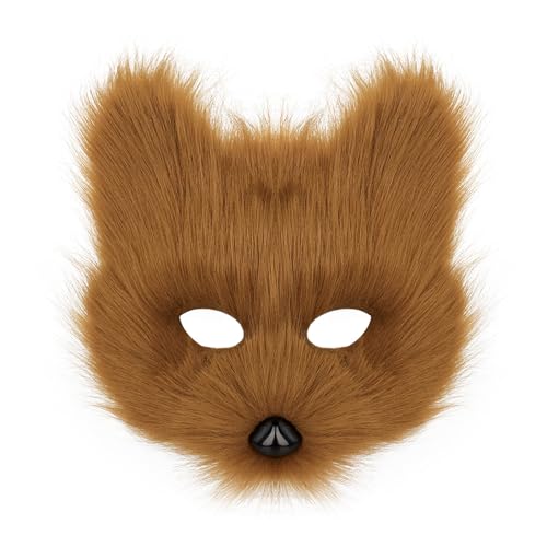 hbbhml Tier Fuchs Wolf Maske Halloween Party Cosplay Kostüme Requisiten Plüsch Katze Halbes Gesicht Masken Karneval Weihnachten Maskerade von hbbhml