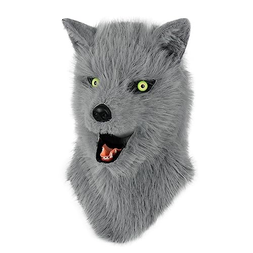 hbbhml Wolf Hundekopf Maske Plüsch Kunstfell Kostüm Cosplay Requisiten für Halloween Weihnachten Party Maskerade Grau von hbbhml